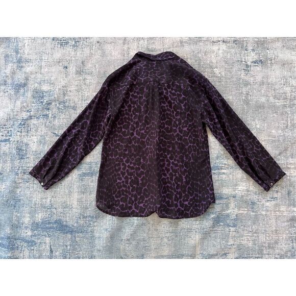 Ann Taylor Black Purple Leopard Print Semi Sheer Blouse Petite Medium - Picture 9 of 9